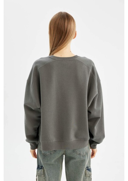 Coool Oversize Geniş Kalıp Bisiklet Yaka Kalın Basic Düz Sweatshirt A4177AX24WN