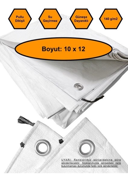 Beyaz Renk Ebatlı Branda, 10X12 Çadır 140 Gr/m2 Su Geçirmez Kamyon Saman Inşaat Gölgeleme Çadırı