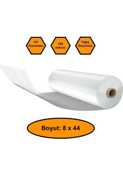 160 Micron Naylon Örtü, Şeffaf Su Geçirmez Naylon, 8X44 Metre