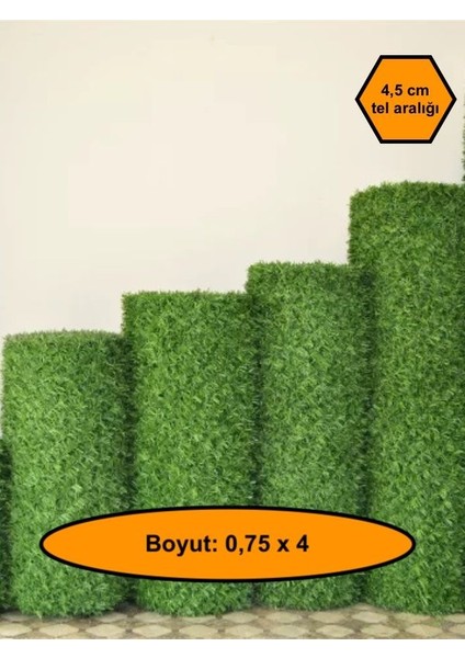 0,75X4 Metre Çim Çit, Bahçe Çiti, Dekoratif Telli Çit, Yapay Çim Çit