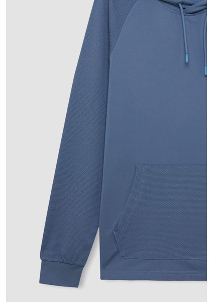 Mavi DeFactoFit Standart Fit Kapüşonlu Cepli Sporcu Sweatshirt C9171AX24AU