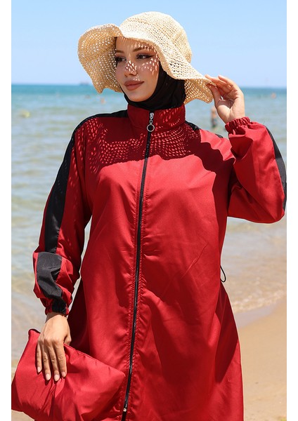 Garnili Fermuarlı Tesettür Mayo 6565-05 Bordo modelleri