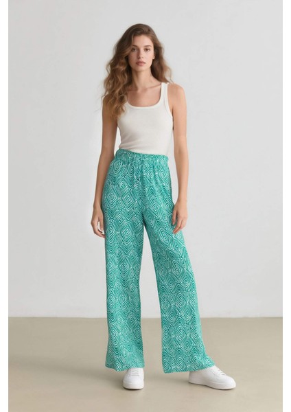 Wide Leg Geniş Bol Paça Pantolon Desenli Esnek Belli Paça Yırtmaç Detaylı Cepli C9161AX24SM fiyatları