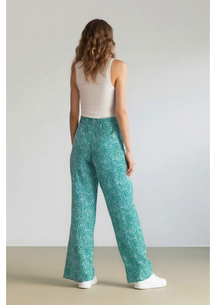 Wide Leg Geniş Bol Paça Pantolon Desenli Esnek Belli Paça Yırtmaç Detaylı Cepli C9161AX24SM