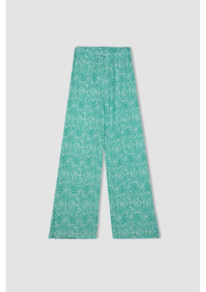 Wide Leg Geniş Bol Paça Pantolon Desenli Esnek Belli Paça Yırtmaç Detaylı Cepli C9161AX24SM