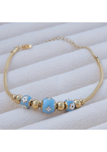 "blue Bloom" 316L Çelik Çiçek Detaylı Bileklik