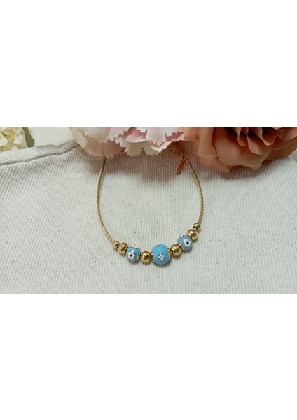 "blue Bloom" 316L Çelik Çiçek Detaylı Bileklik
