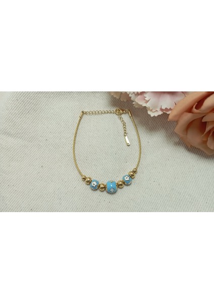 "blue Bloom" 316L Çelik Çiçek Detaylı Bileklik