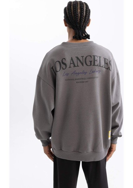 Fit NBA Los Angeles Lakers Oversize Geniş Kalıp Bisiklet Yaka Kalın Sweatshirt C9254AX24AU