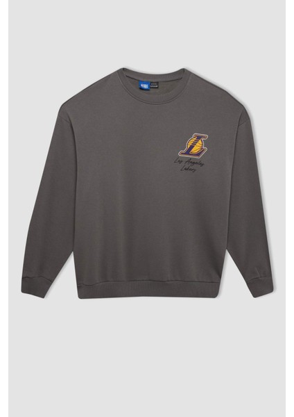 Fit NBA Los Angeles Lakers Oversize Geniş Kalıp Bisiklet Yaka Kalın Sweatshirt C9254AX24AU