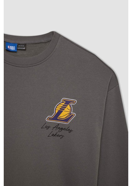 Fit NBA Los Angeles Lakers Oversize Geniş Kalıp Bisiklet Yaka Kalın Sweatshirt C9254AX24AU