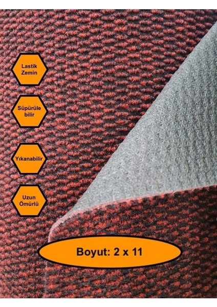 Bordo Mısır Patlağı Desenli Sentetik Halı, Kaydırmaz Tabanlı Zemin Kaplama Ürünü, 2X11 Metre