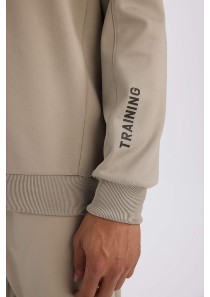 DeFactoFit Standart Fit Bisiklet Yaka Baskılı Pike Sweatshirt C9185AX24AU