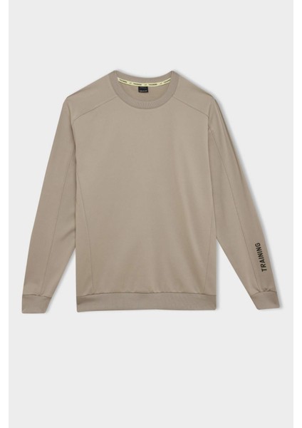 DeFactoFit Standart Fit Bisiklet Yaka Baskılı Pike Sweatshirt C9185AX24AU