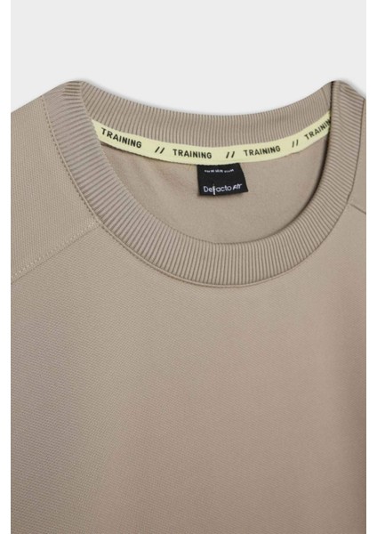 DeFactoFit Standart Fit Bisiklet Yaka Baskılı Pike Sweatshirt C9185AX24AU