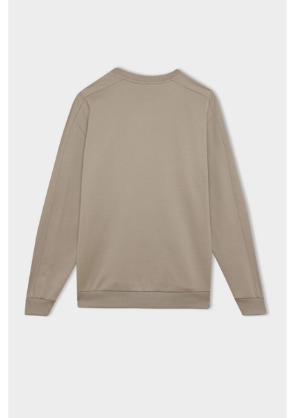 DeFactoFit Standart Fit Bisiklet Yaka Baskılı Pike Sweatshirt C9185AX24AU