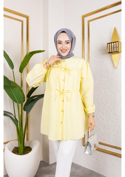 Kadın Düğmeli Bağlamalı Sarı Gömlek fiyatları
