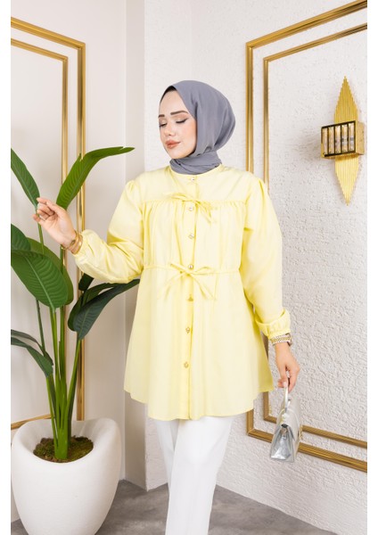 Kadın Düğmeli Bağlamalı Sarı Gömlek fırsatları