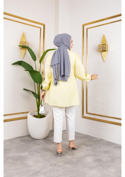 Kadın Düğmeli Bağlamalı Sarı Gömlek indirimleri