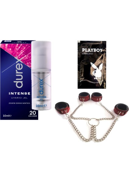 Intense Kadın Uyarıcılı Jel + Kırmızı Deri El ve Ayak Kelepçesi + Hediye