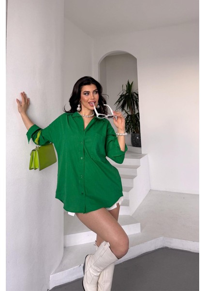 Pamuklu Keten Salaş Boyfriend Gömlek