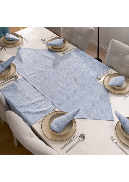 2 Parça Buz Mavisi Sofra Sunum Seti 1 Adet Üçgen Runner 50x150 cm - 1 Adet Dikdörtgen Runner 50x150 cm