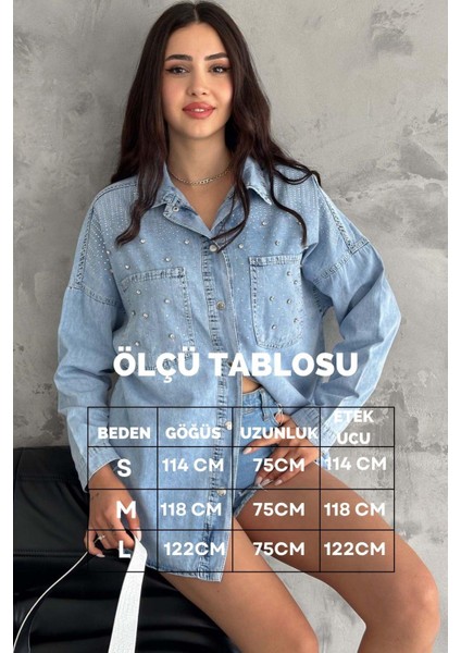 Taş Işleme Tasarım Kot Gömlek