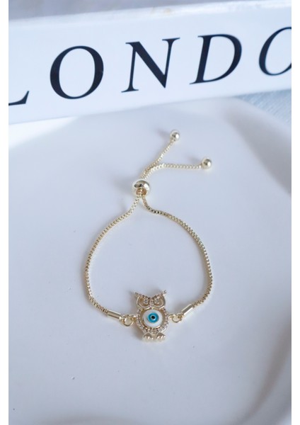 Kadın Bileklik 14K Mineli Baykuş Model Asansörlü Bileklik