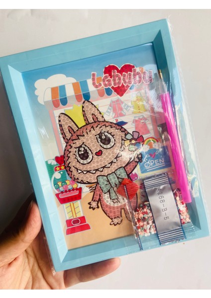 Labubu Elmas Mozaik Kendin Yap Dıy Boyama Seti Boncuklu Taşlı Tablo (Çerçeveli) Sanat Kit Taşlama