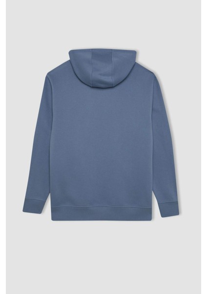 Regular Fit Kapüşonlu Kanguru Cepli İçi Yumuşak Tüylü Basic Düz Sweatshirt X8283AZ24AU