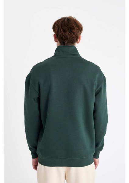 Comfort Regular Fit Rahat Kalıp Fermuarlı Dik Yaka Baskılı Sweatshirt C6132AX24AU