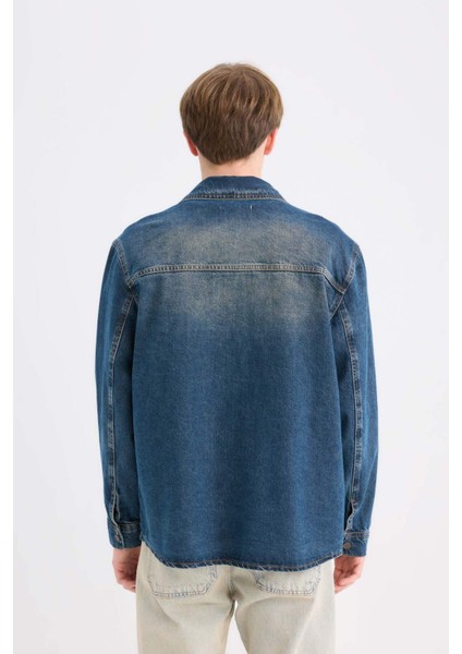 %100 Pamuk Relax Fit Uzun Kollu Cepli Jean Gömlek Ceket D0448AX24AU