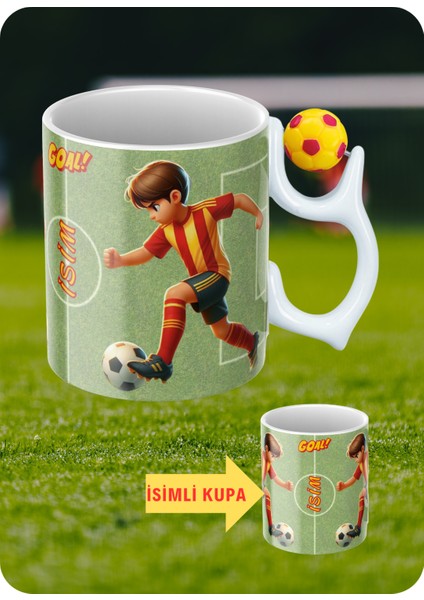Sarı Kırmızı Futbol Toplu Sarı Kırmızı Forma Oyunculu Taraftar Isimli Baskılı Kupa Bardak