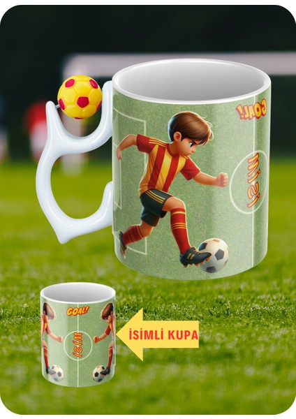 Sarı Kırmızı Futbol Toplu Sarı Kırmızı Forma Oyunculu Taraftar Isimli Baskılı Kupa Bardak modelleri