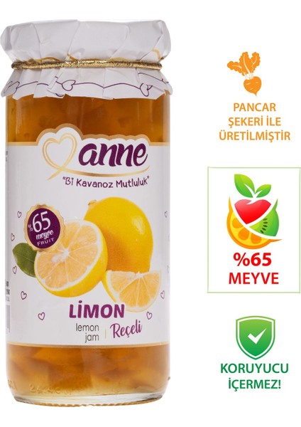 Limon Reçeli 300 gr (Pancar Şekeri İle Üretilmiştir - Glikoz, Koruyucu İçermez)