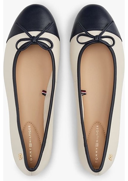 Kadın Grogren Burunlu Babet - Krem/lacivert indirimleri