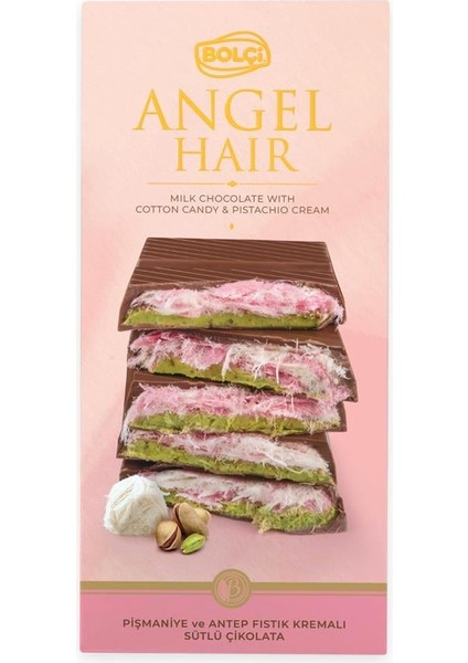 Pişmaniyeli ve Antep Fıstık Kremalı Sütlü Angel Hair Çikolata 170 gr