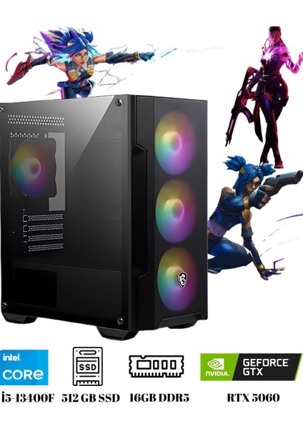 TKDENV70-I5-13400F H610M 16GB Ddr5 Rtx 5060 600W Psu 512 GB SSD Oyuncu Masaüstü Pc
