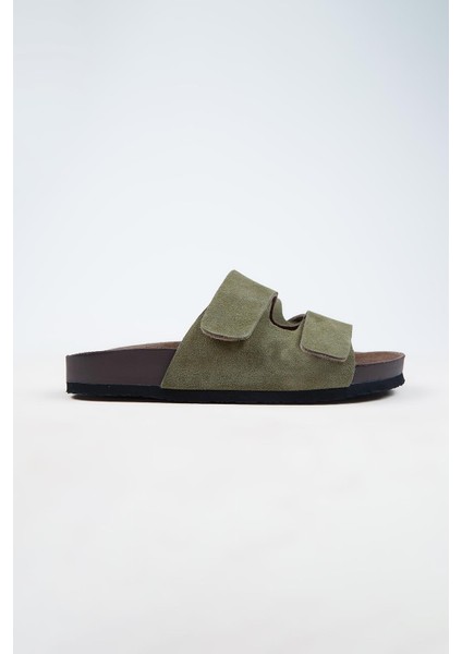 Robert Erkek Hakiki Deri Çift Bantlı Cırtlı Haki Terlik fiyatları