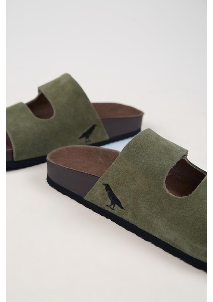 Robert Erkek Hakiki Deri Çift Bantlı Cırtlı Haki Terlik fırsatları