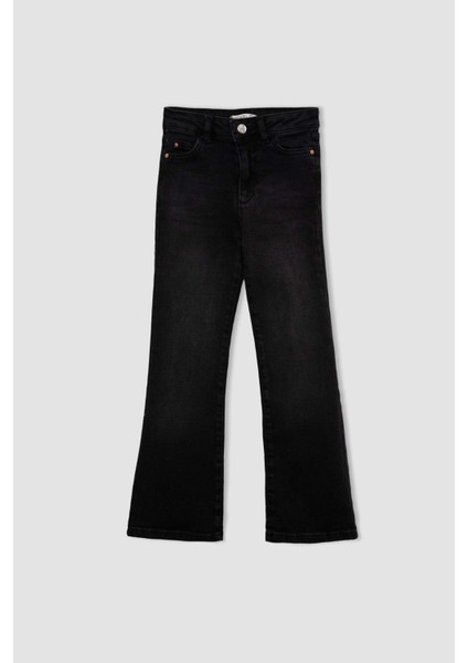 Kız Çocuk Flare Fit İspanyol Paça Cepli Siyah Jean Pantolon C8535A824AU