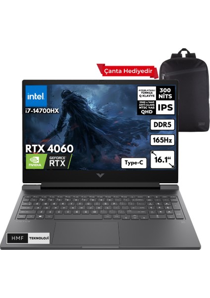 Victus 16-R1088NT I7-14700HX 32-Gbddr5 512 Gbssd RTX4060 (8gb) 16.1" 2k 165Hz Qhd Windows 10 Home Taşınabilir Bilgisayar + Hmf Sırt Çantası B8SG7EAHMFC98