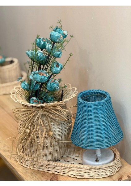 4'lü Rattan Mavi Gelincik Vazo Set modelleri
