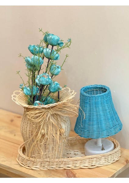 4'lü Rattan Mavi Gelincik Vazo Set
