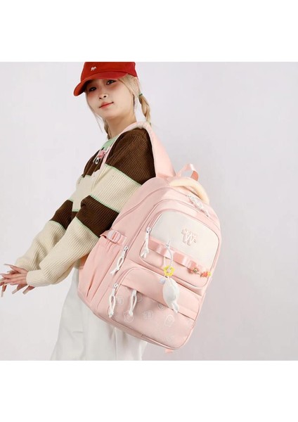 Kore Model Cute Bear Desenli Anahtarlıklı Okul ve Günlük Sırt Çantası fiyatları
