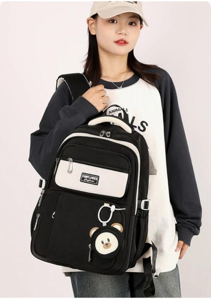 Sevimli Ayıcık Aksesuar Detaylı Çok Gözlü Okul Sırt Çantası