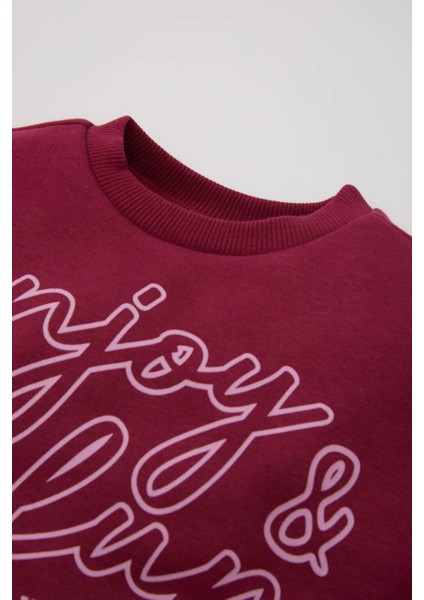 Kız Bebek 2'li Takım Baskılı Bisiklet Yaka Sweatshirt Beli Lastikli Eşofman Altı D0815A524AU