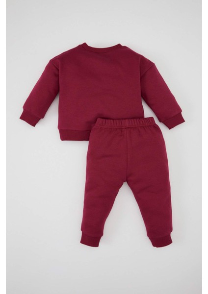 Kız Bebek 2'li Takım Baskılı Bisiklet Yaka Sweatshirt Beli Lastikli Eşofman Altı D0815A524AU