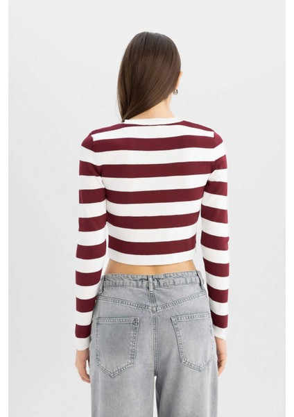 Coool Slim Fit Dar Kesim Çizgili Bisiklet Yaka Triko Kazak X6888AZ24WN