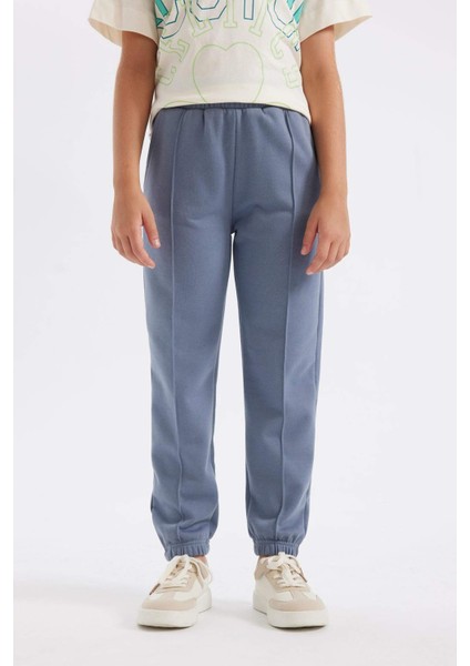 Kız Çocuk Gri Standart Fit Beli Paçası Lastikli Cepli Basic Düz Okul Jogger Eşofman Altı X9036A624AU